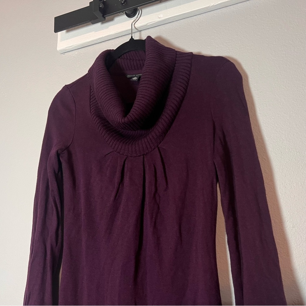 Banana Republic Cowl Neck Mini Sweater Dress Deep Purple Wool Blend Size XS